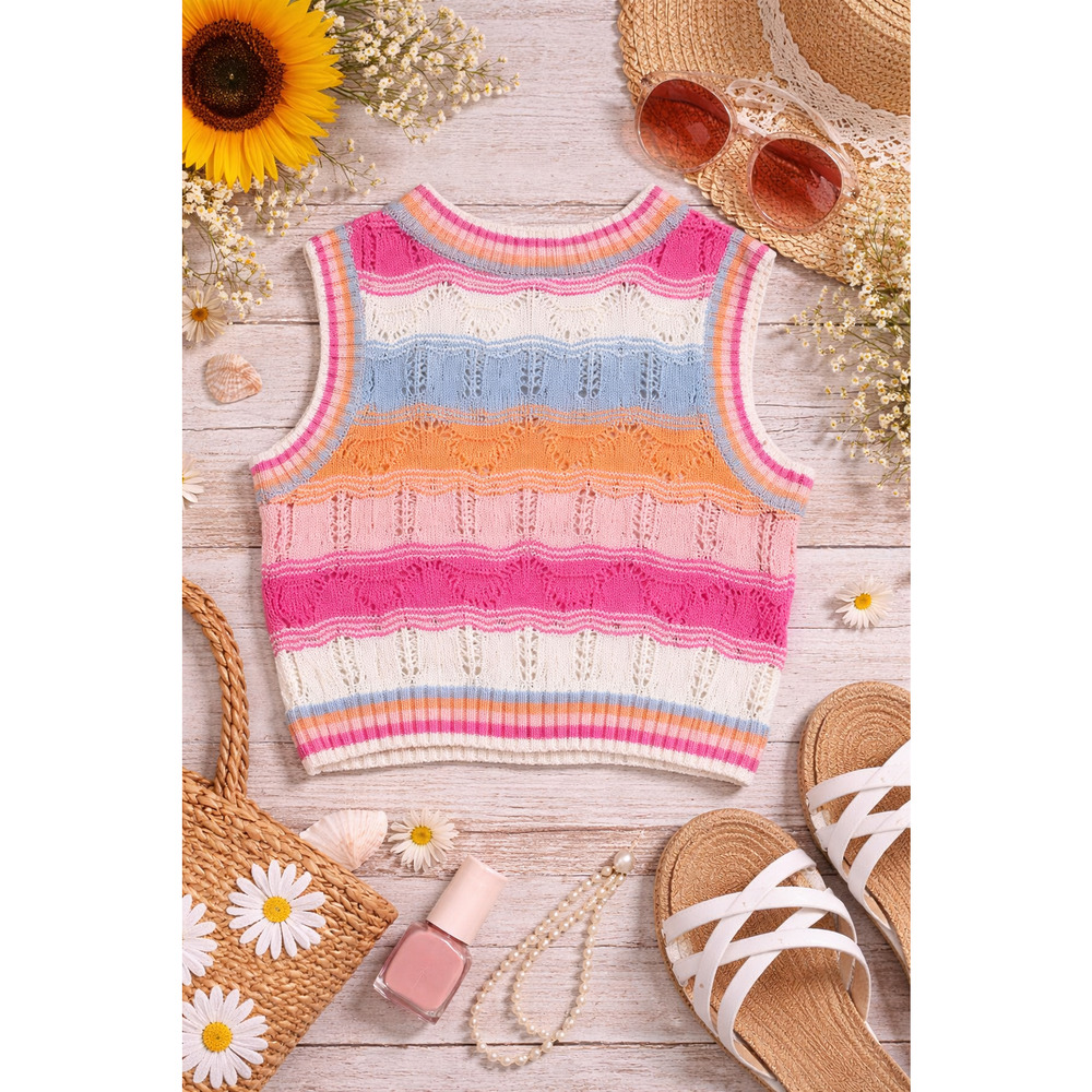 Cotton On Knit Tank Top Small Pastel Striped Sleeveless Spring Summer